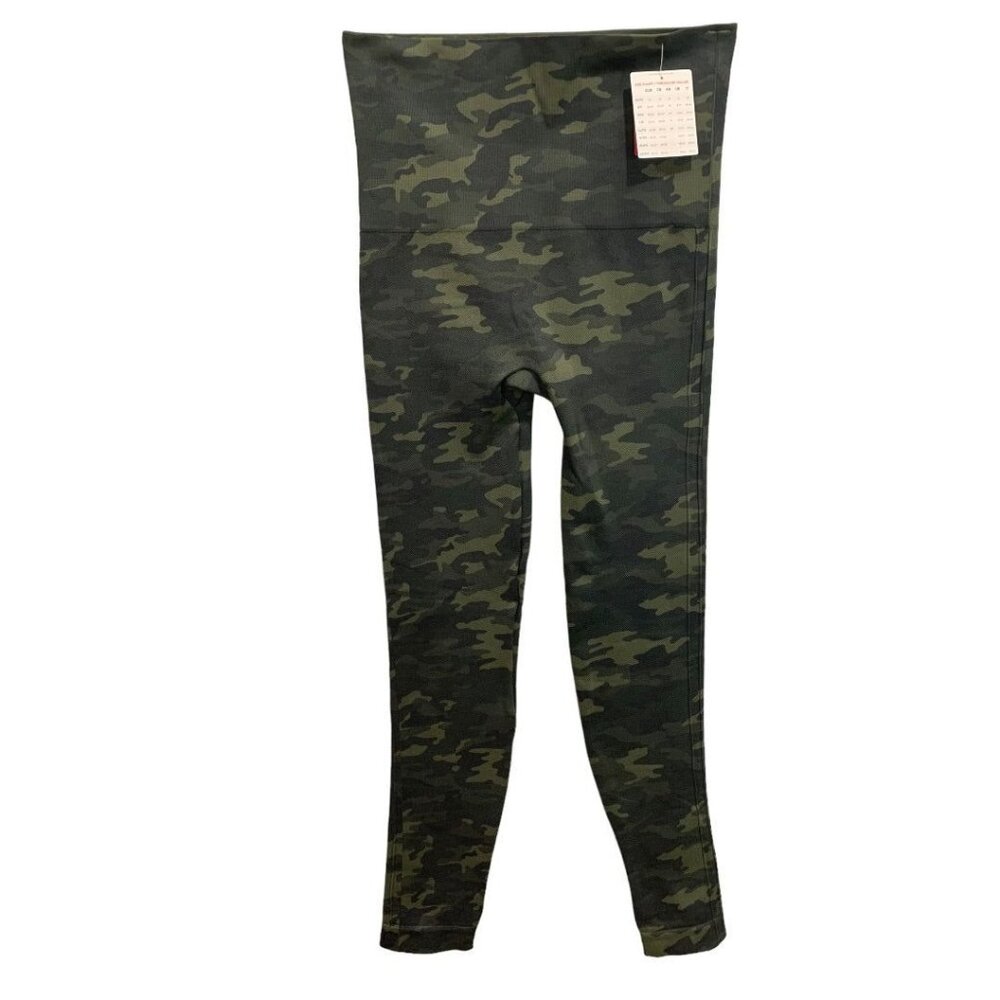 Small (2/4) Spanx Womens New Look at Me Now Leggings Green Camo‎ Crop